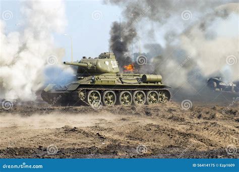 Tank T-34 editorial image. Image of hard, smoke, cannon - 56414175