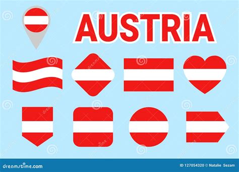 Austria Flag Collection. Vector Austrian Flags Set. Flat Isolated Icons. Traditional Colors ...