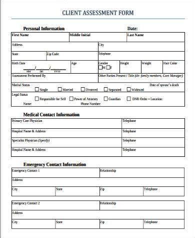 FREE 9+ Client Assessment Form Samples in PDF | MS Word