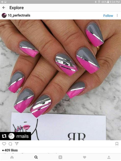 grey and pink nails Pink Nail Designs, Acrylic Nail Designs, Acrylic Nails, Fancy Nails, Cute ...