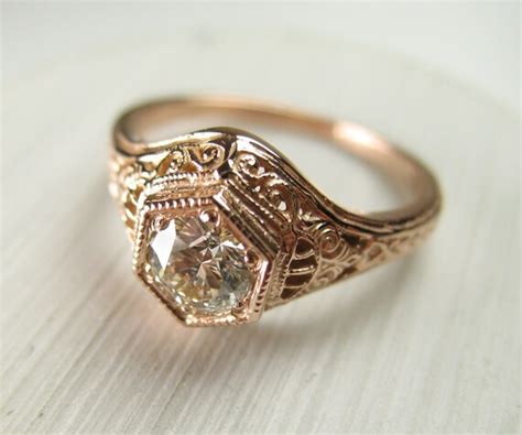 Items similar to Filigree Antique Vintage Engagement Diamond Ring Rose ...