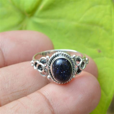 Blue Goldstone Ring 925 Silver Rings Gemstone Ring - Etsy