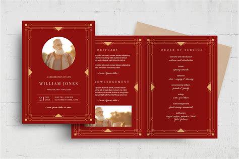 Red & Gold Funeral Program Template [PSD, AI, Vector] - BrandPacks