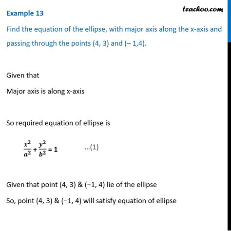 Example 13 - Find equation of ellipse, major axis along x-axis