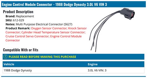 1988 Dodge Dynasty Engine Control Module Connector - Replacement 612-029 - - PartsGeek.com