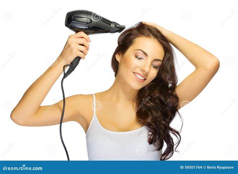 Young girl with hair dryer stock photo. Image of freshness - 50501764