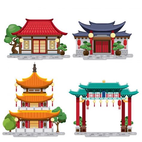 Premium Vector | Set of traditional chinese buildings | Chinese buildings, Chinese architecture ...