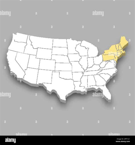 Northeast region location within United States 3d isometric map Stock ...