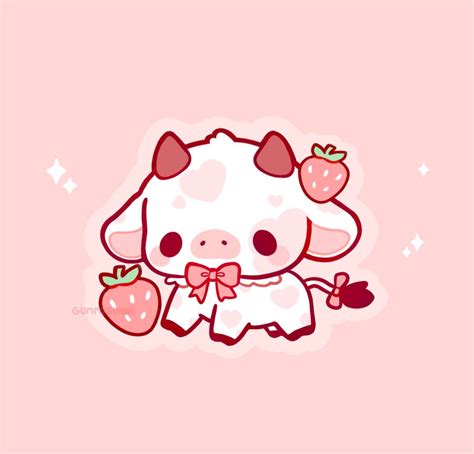 Kawaii Strawberry Cow Matte Vinyl Sticker Stickers Cute - Etsy