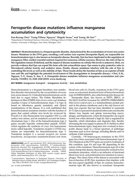 (PDF) Ferroportin disease mutations influence manganese accumulation and cytotoxicity