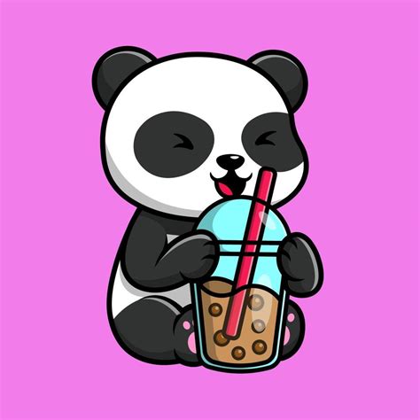 Cute Panda Drink Boba Milk Tea Cartoon Vector Icons Illustration. Flat ...