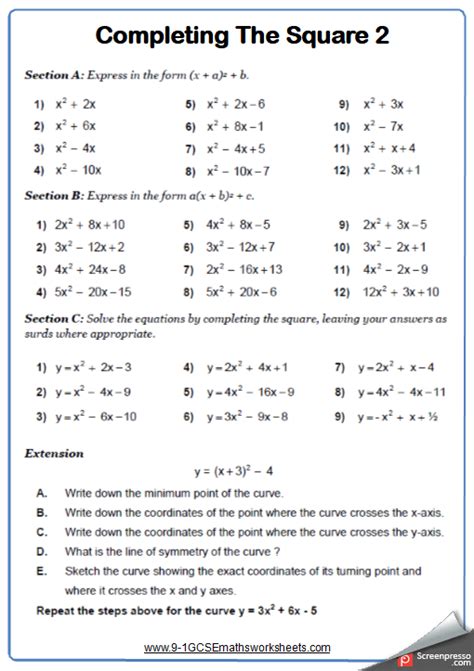 ️Completing The Square Worksheet Gcse Free Download| Goodimg.co