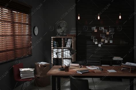 Detective office interior with evidence board on wall: Stock Photo | Download on Africa Images ...