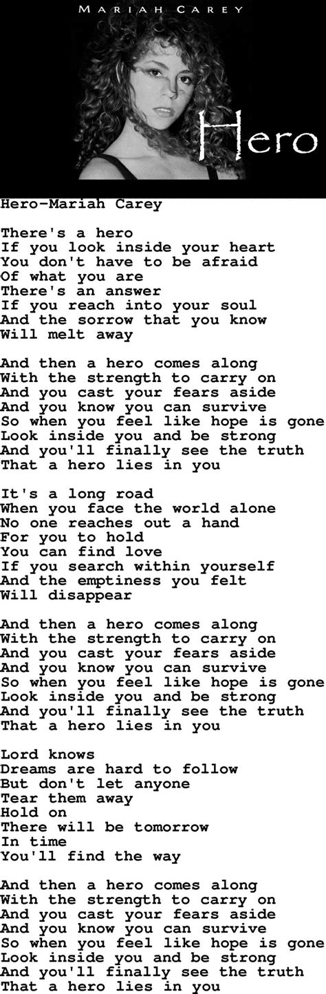 Mariah Carey - Hero #lyrics #strength #quote | Mariah carey lyrics, Great song lyrics, Mariah carey