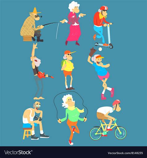 Old People Activities Set Royalty Free Vector Image