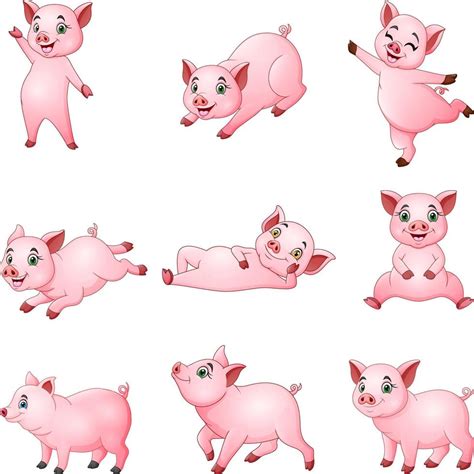 Cartoon little pigs collection with different posing 8075032 Vector Art at Vecteezy