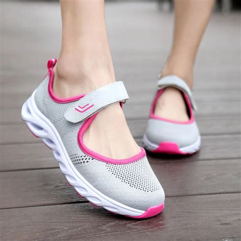 Weweya Hook Loop Breathable Women Sneakers Healthy Walking Shoes ...