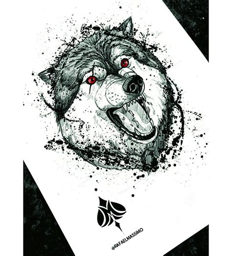 Red Eyed Wolf - Blackwork Wolf Sketch