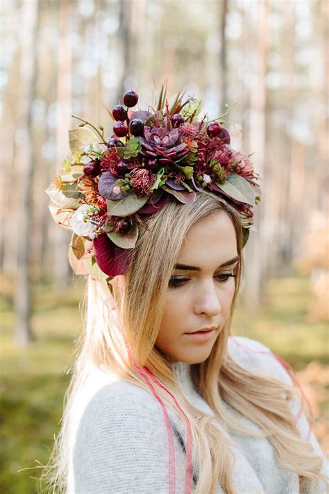 Midsommar Flower Crown Red Burgundy Flower Crown Succulent | Etsy