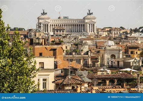 View of the Rooftops and the Monument To Victor Emmanuel II in T Stock Photo - Image of della ...