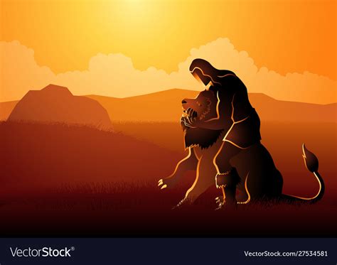 Samson fighting lion Royalty Free Vector Image