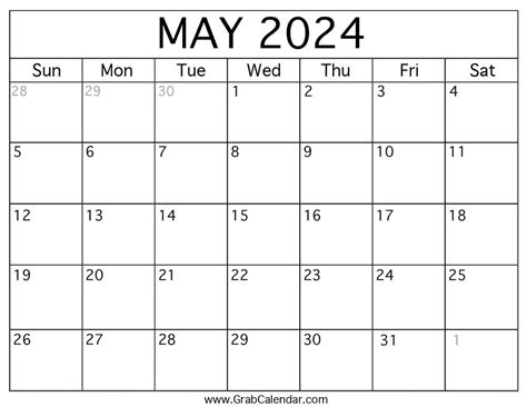 Blank May 2024 Printable Calendar - Luisa Robinet