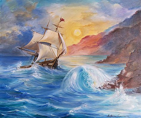 Sailboat Wall Art Seascape Sunset Oil Painting Nautical | Etsy | Sailboat wall art, Nautical ...