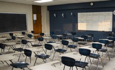 Empty High School Classroom with Desks and No Kids Stock Image - Image of disease, closed: 238706609