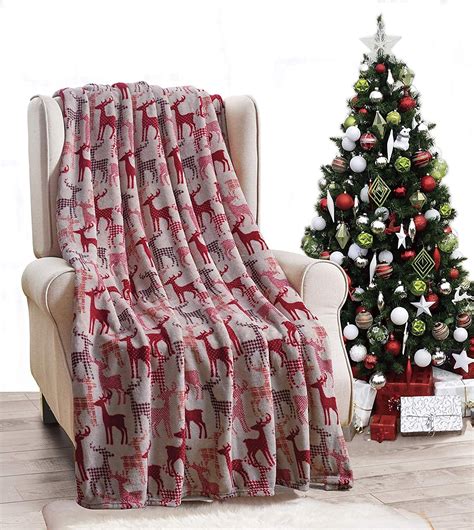 Ultra Plush Multi Red Plaid Reindeer Fleece Christmas Throw Blanket - Walmart.com