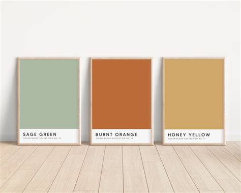 Burnt Orange and Sage Green Wall Art Color Block Art - Etsy