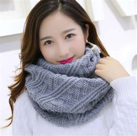 Warm Knitted Scarves Winter Neck Circle Simple Solid Color Collar Scarves Women Winter Knitted ...