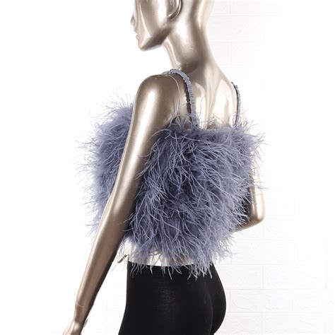 hot pink color fashion fluffy ostrich feather tops elastic straps crop top feather prom cocktail ...