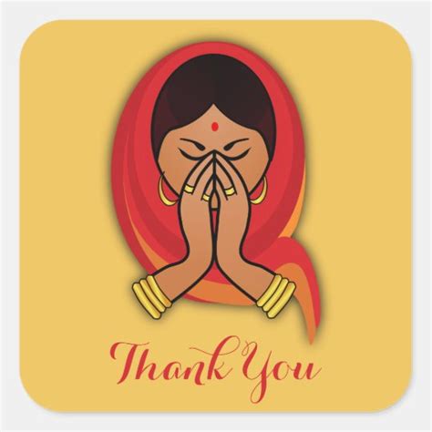 Hindu Woman in Namaste Pose Thank You Square Sticker | Zazzle.com