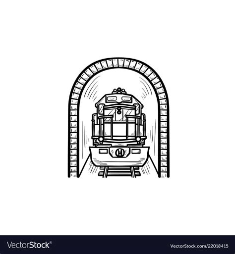 Railway tunnel with train hand drawn outline Vector Image