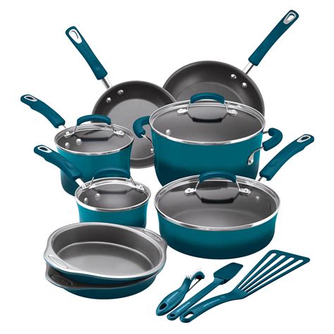 Rachael Ray 15-Piece Nonstick Pots and Pans Set/Cookware Set, Marine ...