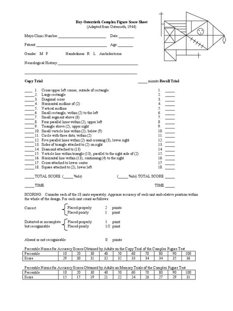 Rey-Osterrieth Complex Figure Score Sheet | PDF | Rectangle ...