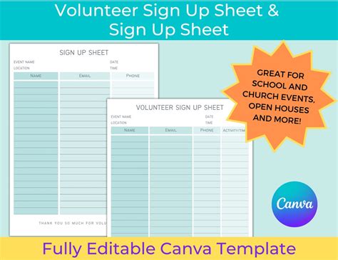 Editable Sign up Sheet, Printable Sign up Sheet, Sign up Template, Event Sign Up, Canva Editable ...