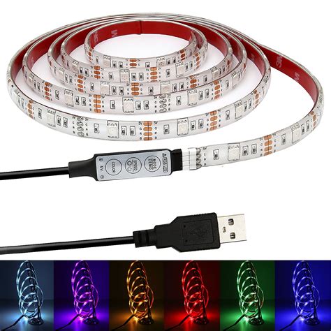 USB Powered LED Light Strip,1M(3.28FT) DC5V 5050 RGB LED Lights 20 ...