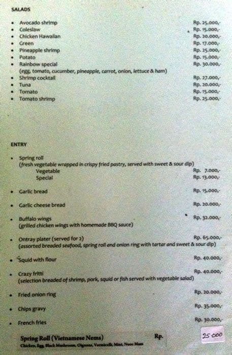 Rainbow Cafe Menu, Menu for Rainbow Cafe, Kuta, Bali - Zomato Indonesia