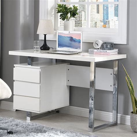 Sydney High Gloss Computer Desk In White With 3 Drawers | Furniture in Fashion