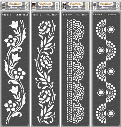 CrafTreat Flower Border Stencils for Painting on Wood, Canvas, Paper, Floor and Wall - Border ...