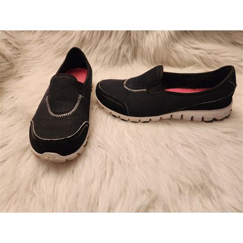 Skechers Black Mesh Slip On Sport Shoes Size... - Depop