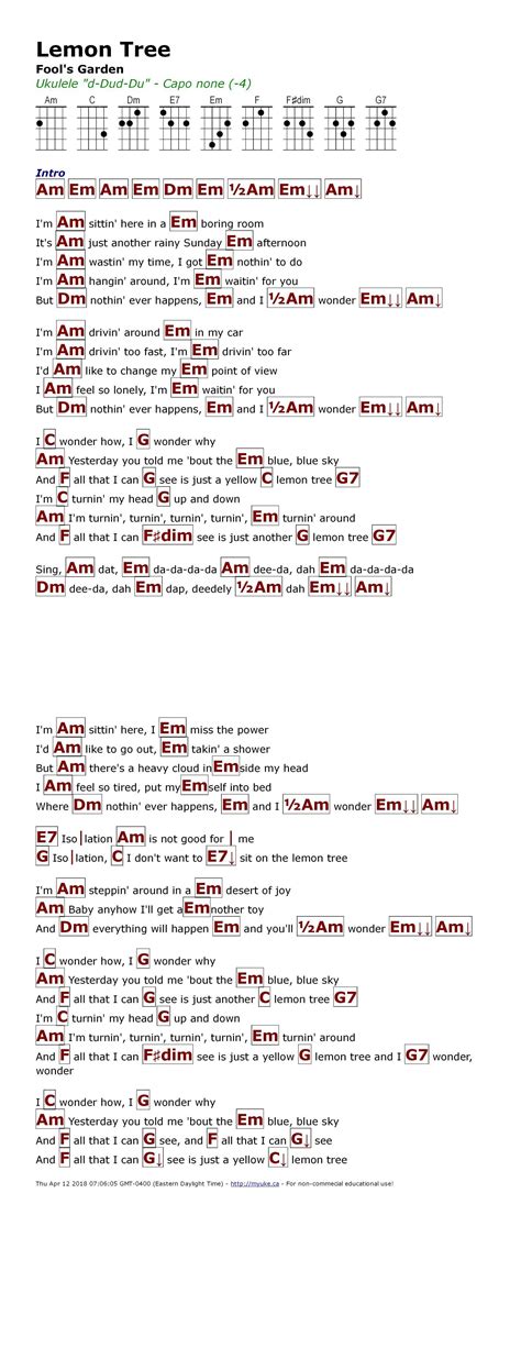 Lemon Tree (Fool's Garden) - http://myuke.ca Ukelele Chords Ukulele Songs, Ukulele Songs ...