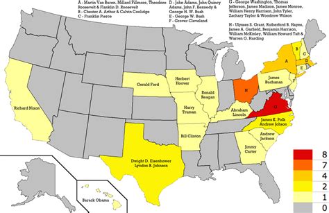 [OS] Birthplaces of US Presidents by State (with names of Presidents ...