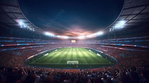 3d Rendering Of A Football Soccer Stadium At Night With A Cheering Audience Background, Soccer ...