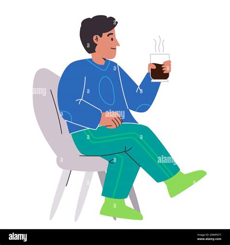 Hot drink man relax sitting holding glass of dark brown coffee flat vector illustration Stock ...