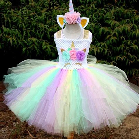 Rainbow Girls Unicorn Tutu Dress Fancy Pony Unicorn Costume for Kids Princess Dress Christmas ...