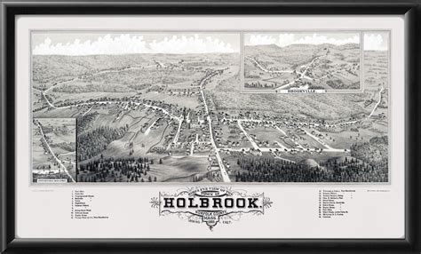 Vintage City Maps - Restored bird's eye view map of Holbrook, MA.,1882