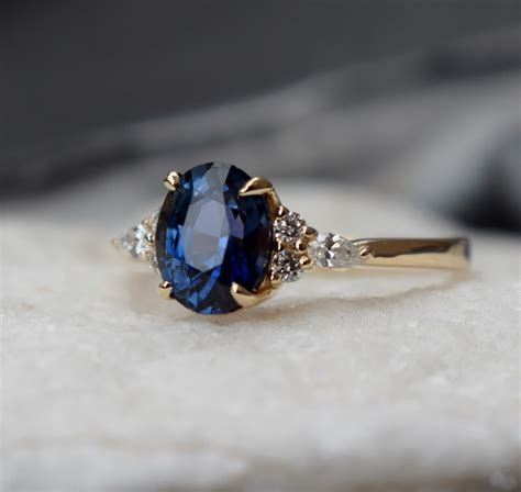 Navy blue sapphire engagement ring. Peacock blue sapphire ring 2.5ct ...