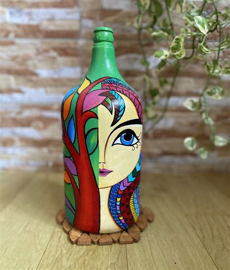 Hand Painted Glass Bottle Vase - Radiant Girl | imagicArt